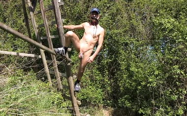 naked pathetic slave outdoor in penis cage public hiking in the fields, cmnm