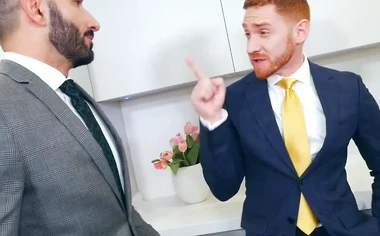 Suited Johnny Viper mutually barebacks with ginger stud Leander