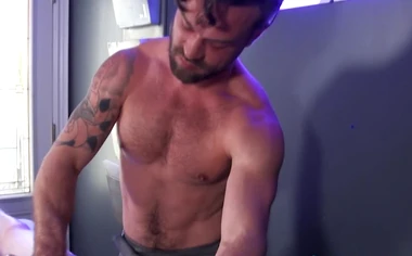 Anal play and handjob with his hunk stepdad makes him cum