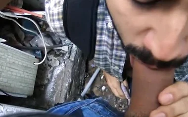 Bearded Straight Stud sucks his first man cock