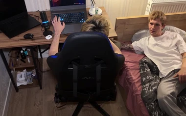 Wink saw his friend's erect cock, could not resist and gave a throat blowjob after which Twink's
