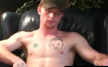 Ginger amateur tugs his long fat cock and blasts cum solo
