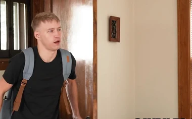 EAT THIS! Twink Noah White gags on DILF Adam Snow's HUMONGUS dick!