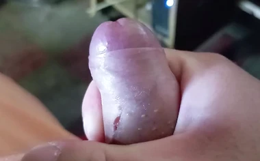 Approach to my cock with ejaculation, pulling milk